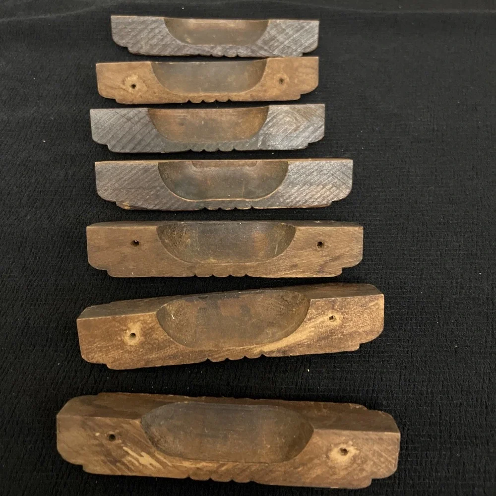 Set 7 Vintage Mid Century Modern Wood Cabinet Drawer Pull Handles